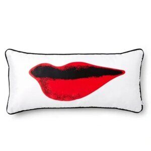 DVF NWOT lips toss pillow -14x30 -white/black/red